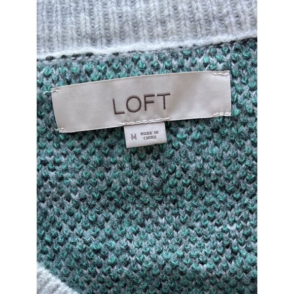 Loft Green & Gray V-Neck Animal Print Fuzzy Sweater M EUC - Picture 5 of 6